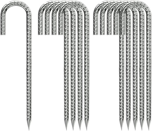 Rebar-Stakes-12-Inch, Ground Stakes Heavy Duty J-Hook Galvanized Anti-Rust Heavy Duty Ground Anchors for Garden Dog Fence Chicken Coop Christmas Decorations Deer Fence 10pcs