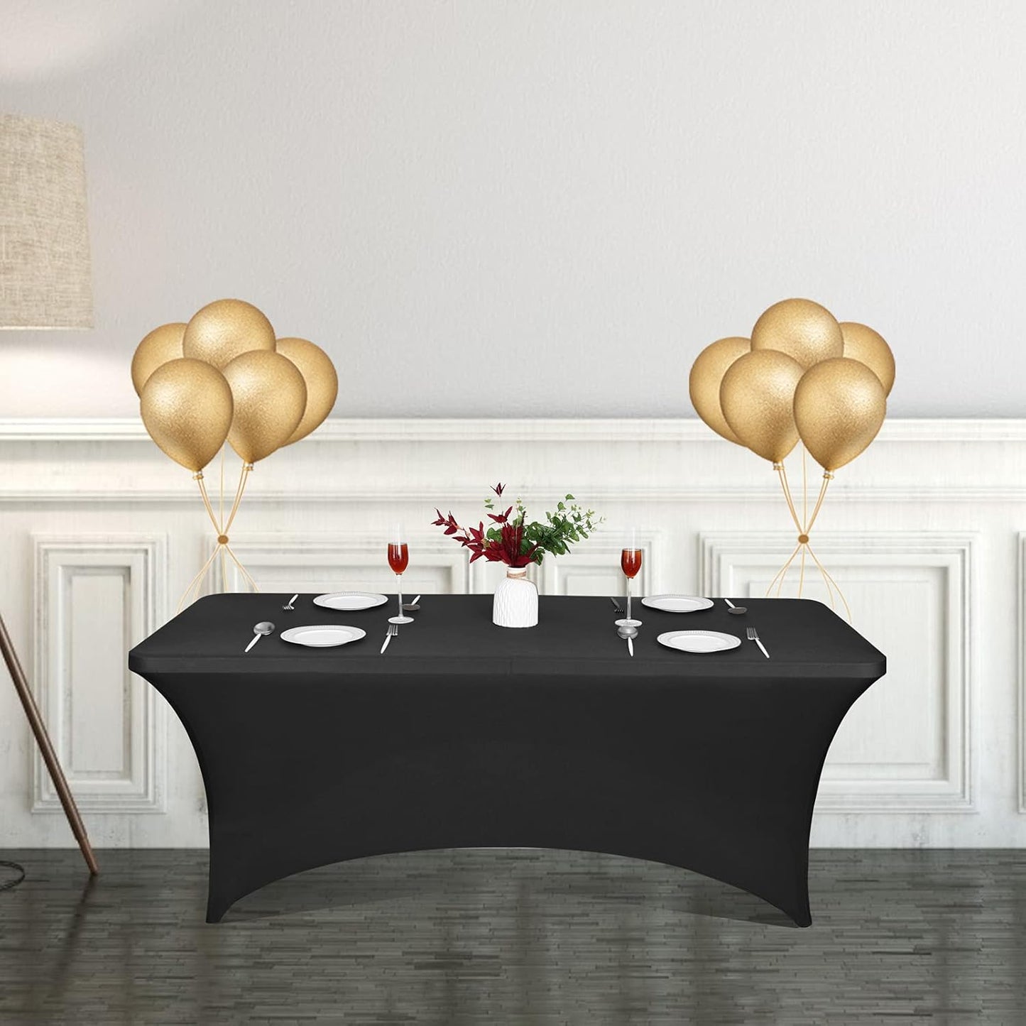 CWK 6FT Stretch Spandex Table Cover for Rectangular Tables - Elastic Fitted Tablecloth for Folding Tables, Wrinkle Resistant, Durable Table Protector for Parties,Weddings,Banquets &Events (Black)