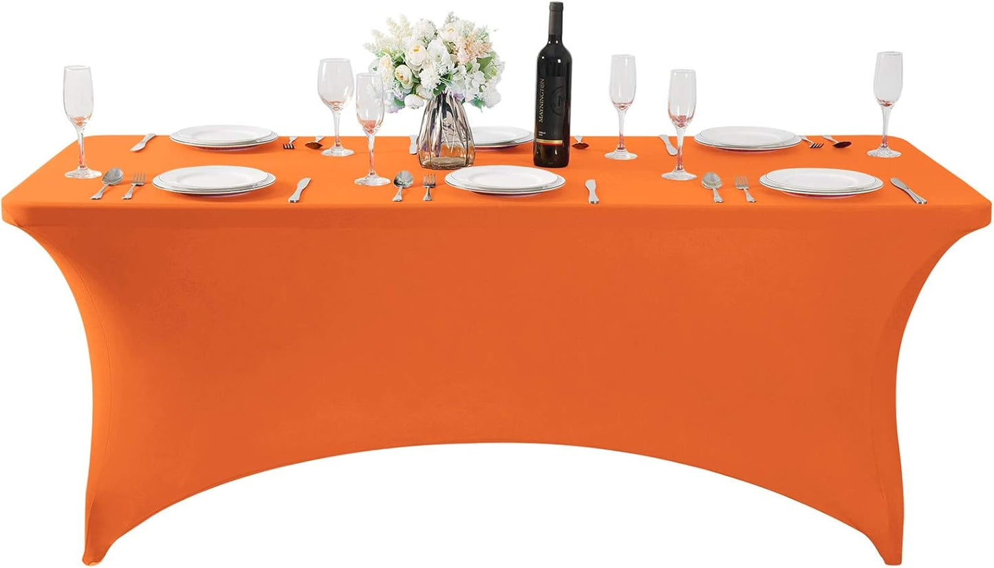 Spandex Table Cover for 6Ft or 4fT or 8ft Table Universal Fitted Stretch Tablecloth for Party, Banquet, Wedding and Events-Orange