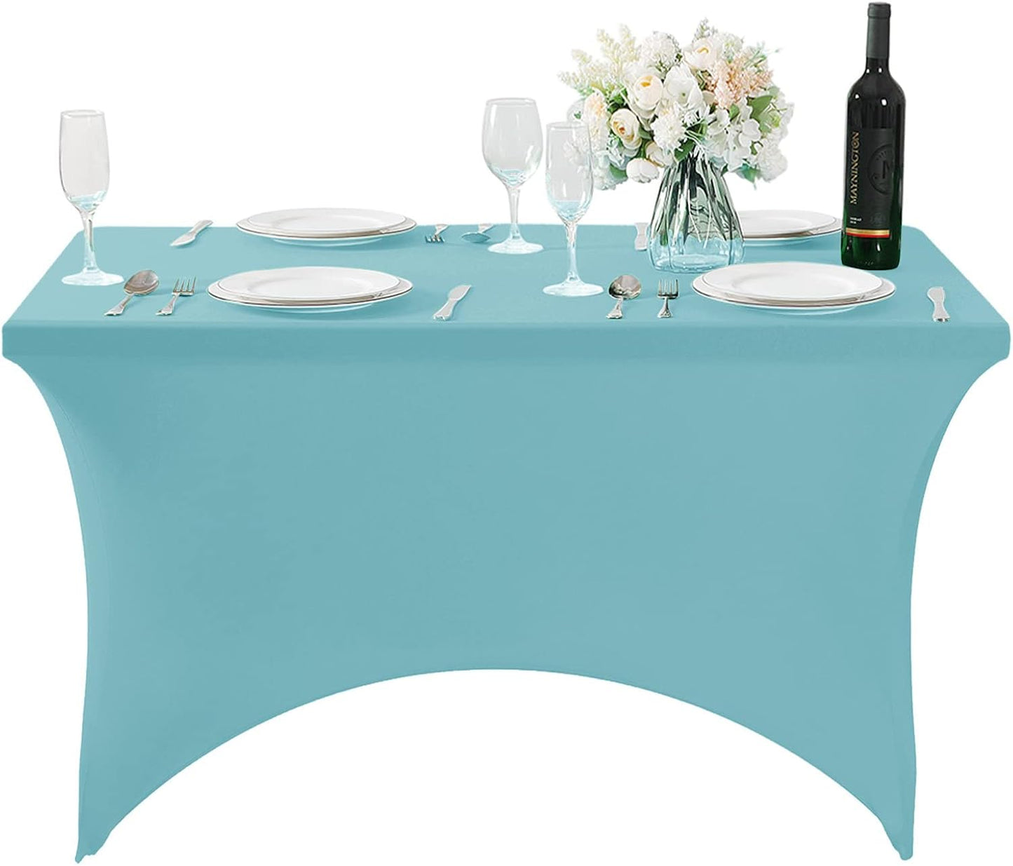 Spandex Table Cover for 4FT Table Universal Fitted Stretch Tablecloth for Party, Banquet, Wedding and Events-Aqua