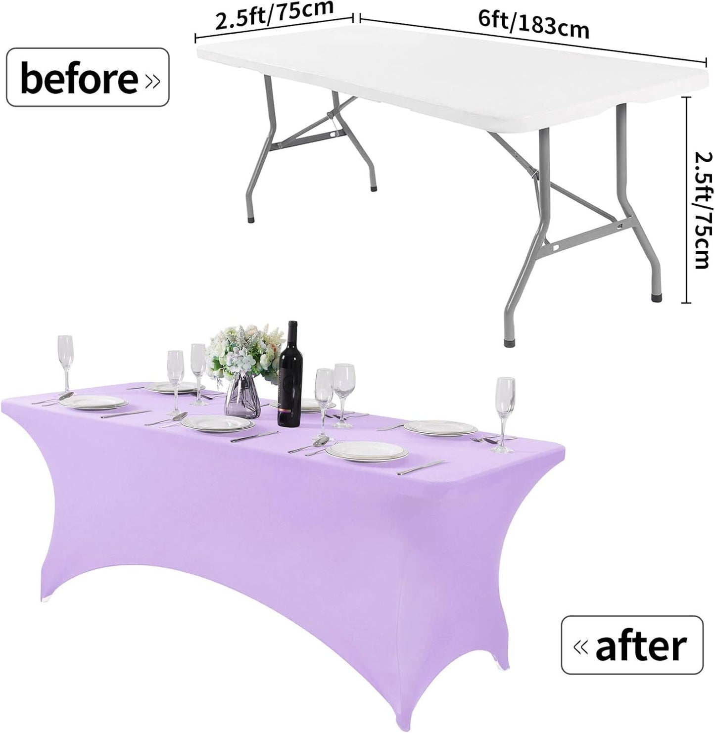 Spandex Table Cover for 6Ft or 4fT or 8ft Table Universal Fitted Stretch Tablecloth for Party, Banquet, Wedding and Events-Lavender