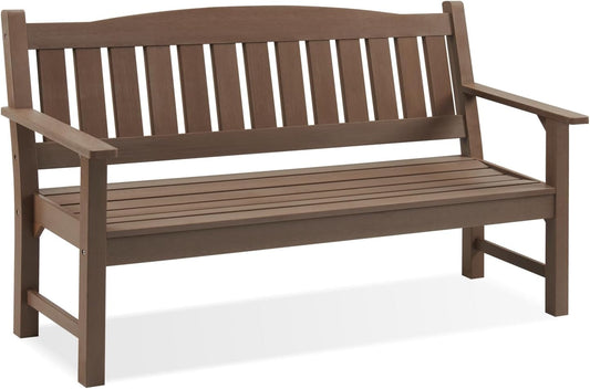 Psilvam 3-Person Outdoor Memorial Bench, All-Weather Poly Lumber Garden Bench, Rot-Resistant Outdoor Patio Bench for Park,Porch,and Church(Brown)
