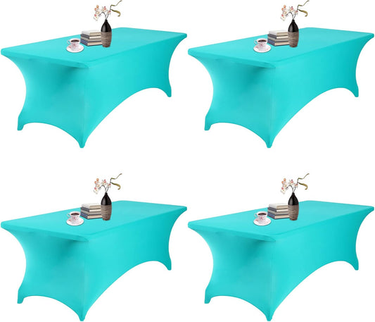 4Pack Spandex Waterproof Table Covers 8ft，Spandex 8ft Waterproof Table Cover for Party,Wedding, Banquet, and Events(Turquoise)