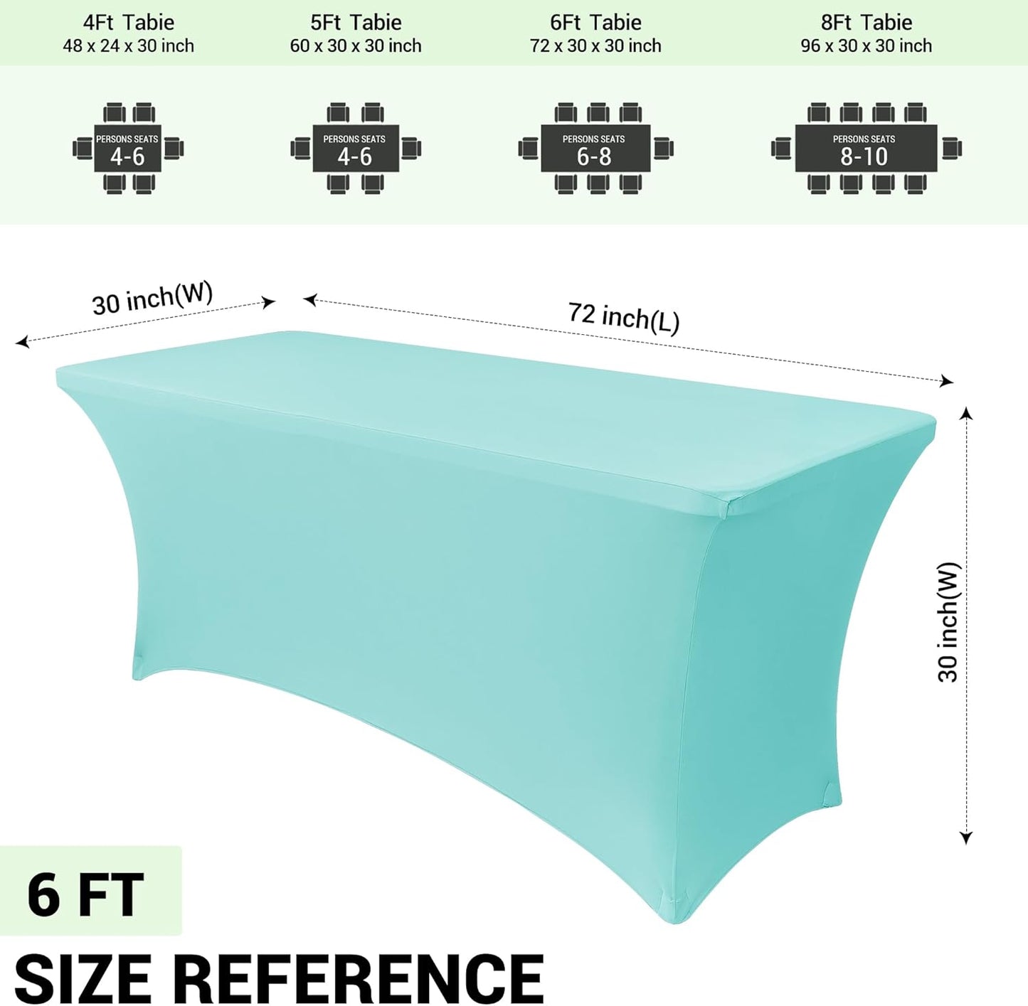 Obstal 6ft Stretch Spandex Table Cover for Standard Folding Tables - Universal Rectangular Fitted Tablecloth Protector for Wedding, Banquet and Party, 72L x 30W x 30H Inches, Blue, 2pc