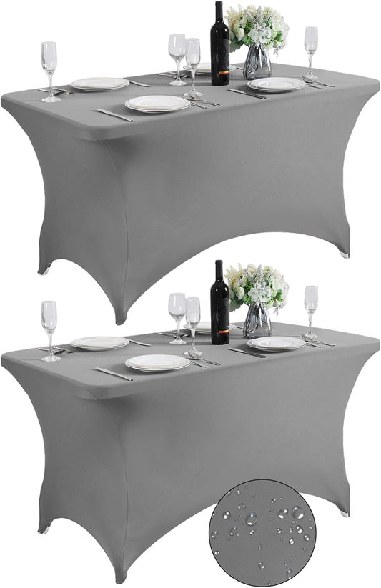 SuperO 2Pack Waterproof Spandex Table Cover for 4FT Table Universal Fitted Stretch Tablecloth for Party, Banquet, Wedding and Events-Gray