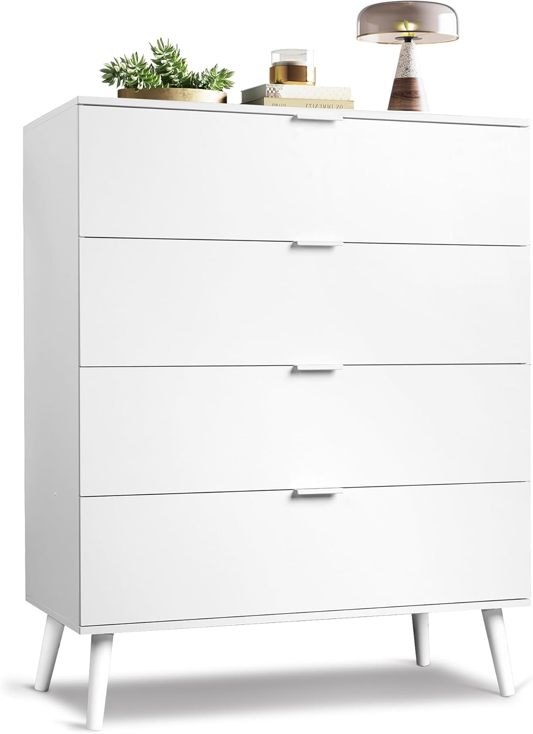 WLIVE 4 Drawer Dresser for Bedroom, Tall Wood Dresser, Modern White Dressers with Sturdy Metal Handle, Small Chest of Drawers for Living Room, Hallway