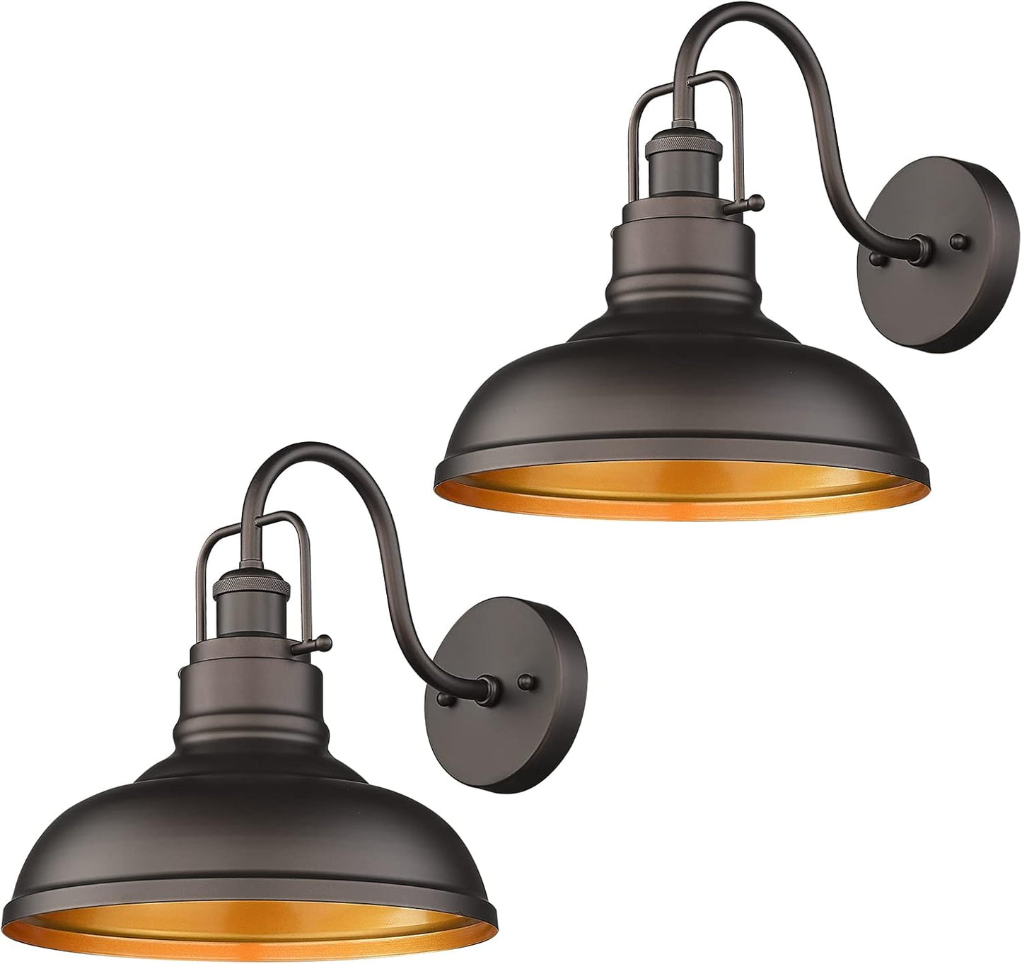 zeyu Gooseneck Wall Lights 2 Pack, 11 Inch Farmhouse Barn Light Fixtures Indoor and Outdoor, Metal Dome Shade in Oil Rubbed Bronze Finish, 016-1B-2PK ORB