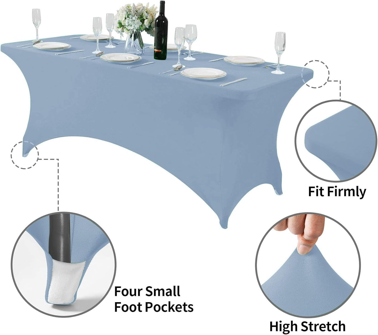 Spandex Table Cover for 6Ft or 4fT or 8ft Table Universal Fitted Stretch Tablecloth for Party, Banquet, Wedding and Events-Dusty Blue