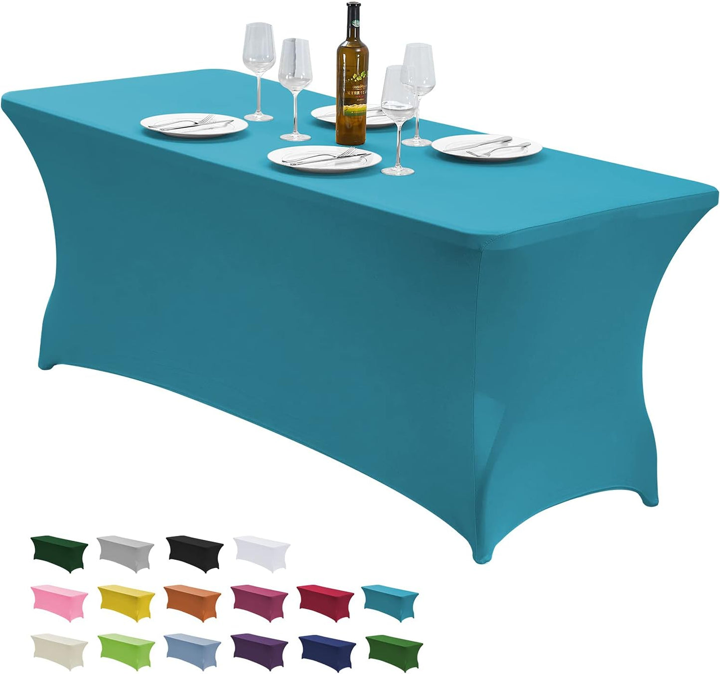 CWK 6FT Waterproof Stretch Spandex Table Cover for Rectangular Tables - Elastic Fitted Tablecloth for Folding Tables,Wrinkle Resistant Table Cloth for Parties, Weddings, Banquets & Events (Teal)