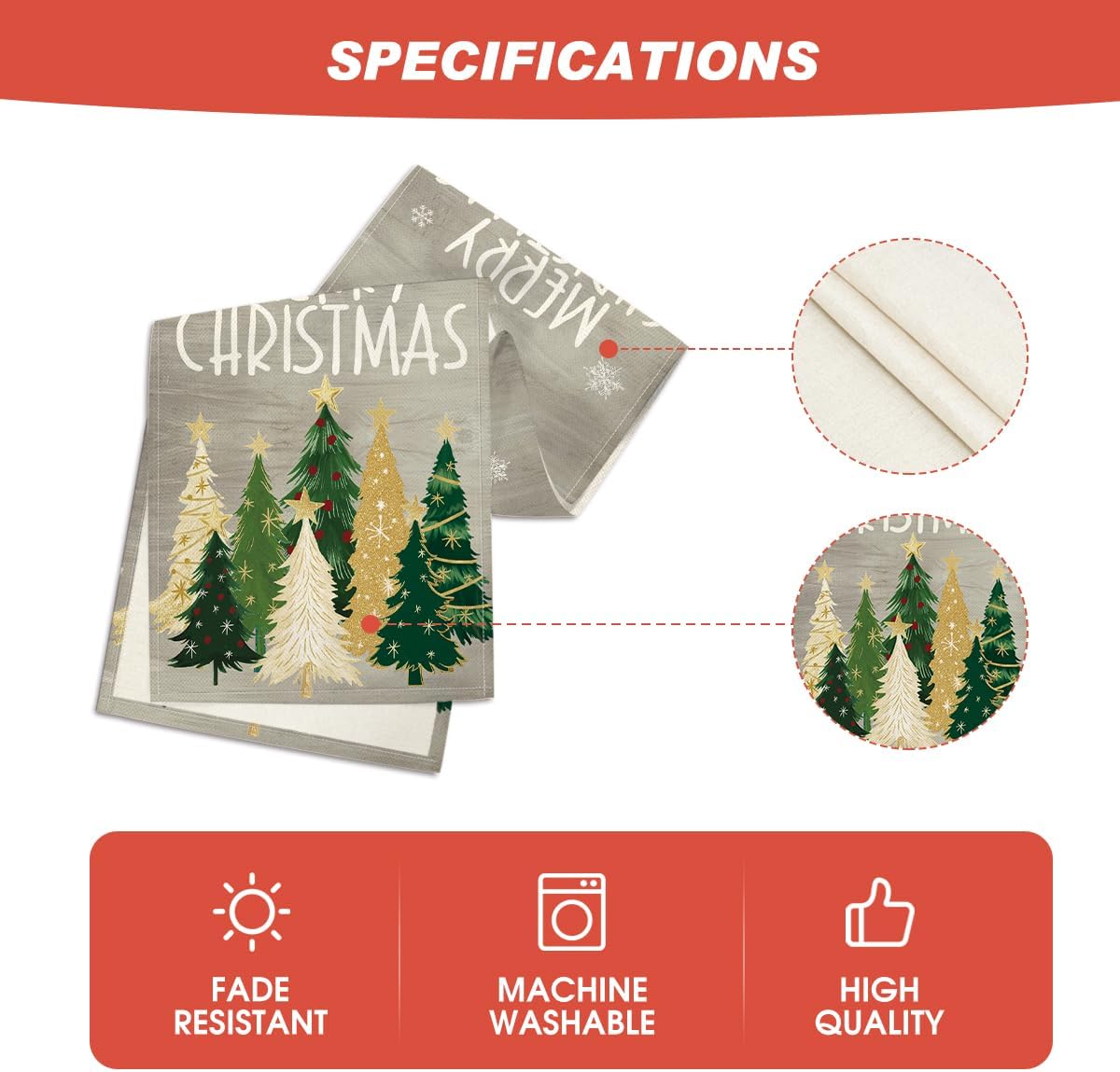 Artoid Mode Xmas Trees Snowflakes Gray Merry Christmas Table Runner, Winter Seasonal Kitchen Dining Table Decoration for Home Party Decor 13x72 Inch