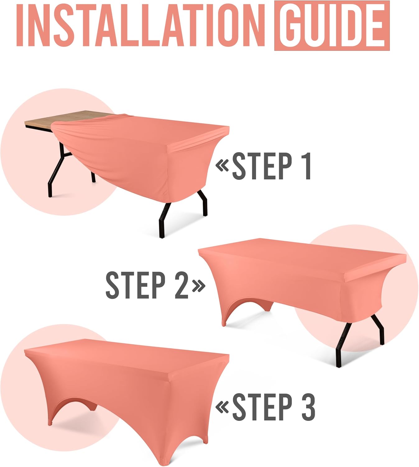 Utopia Kitchen 6FT Spandex Tablecloth [1 Pack, Coral] 200 GSM Stretch, Fitted, Washable and Wrinkle Resistant Table Cloth Rectangle Cover for Trade Shows, Wedding, Parties [72Lx30Wx30H Inch]