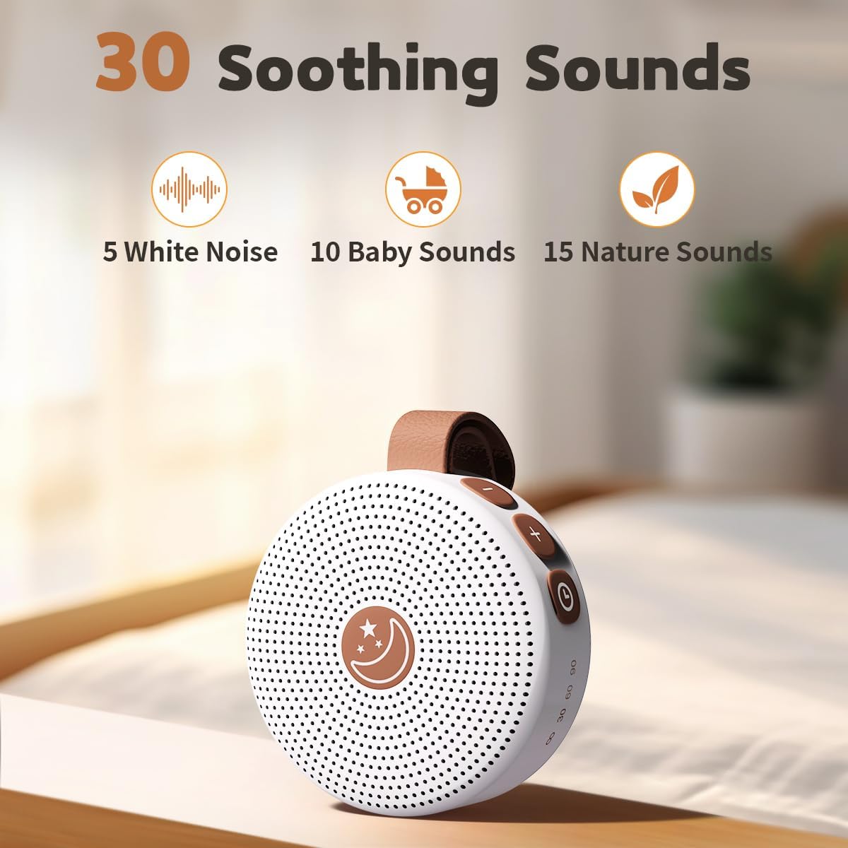 Mini Sound Machine Portable Baby White Noise Machine with 30 Soothing Sounds for Kids Adults Auto-Off Timer 32 Volume Levels Rechargeable Brown Noise Sleep Machine for Home Office Privacy and Travel