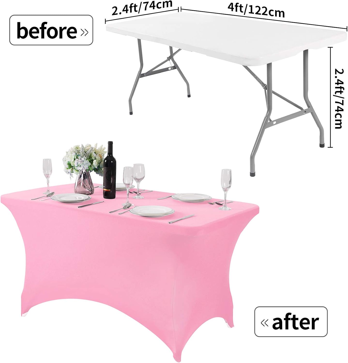 2Pack Spandex Table Cover for 4FT or 6ft or 9ft Table Universal Fitted Stretch Tablecloth for Party, Banquet, Wedding and Events-Pink
