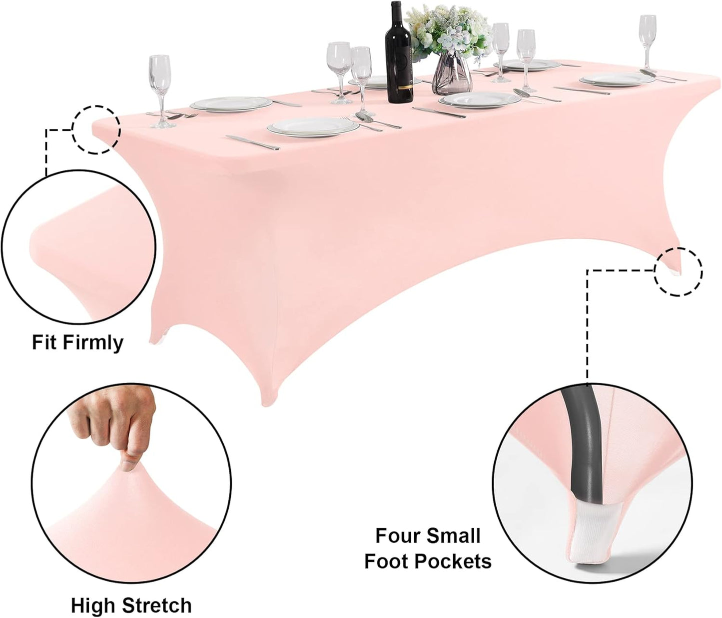 SuperO 2Pack Waterproof Spandex Table Cover for 4FT Table Universal Fitted Stretch Tablecloth for Party, Banquet, Wedding and Events-Blush Pink