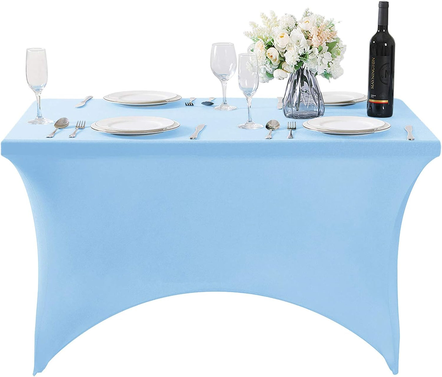 Spandex Table Cover for 4FT or 6ft or 8ft Table Universal Fitted Stretch Tablecloth for Party, Banquet, Wedding and Events-Blue Mist