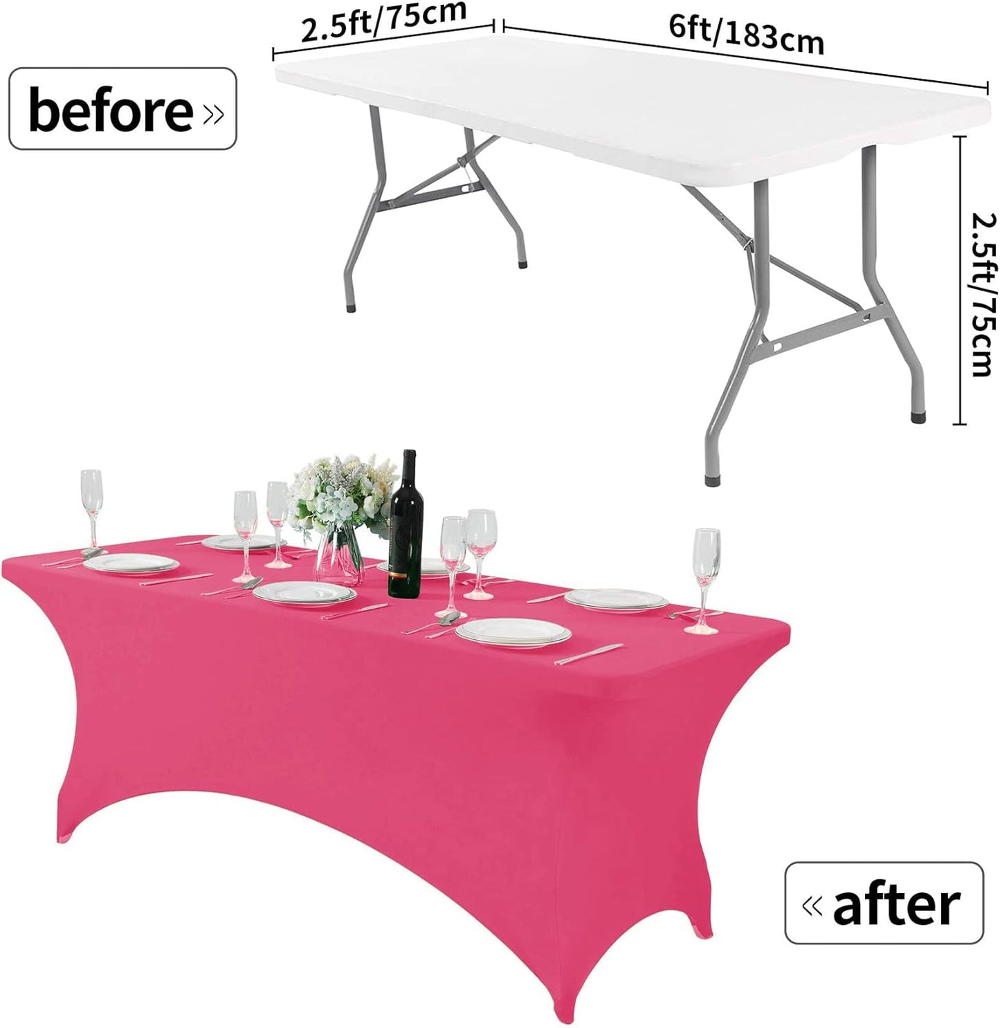 Spandex Table Cover for 6Ft or 4fT or 8ft Table Universal Fitted Stretch Tablecloth for Party, Banquet, Wedding and Events-Hot Pink