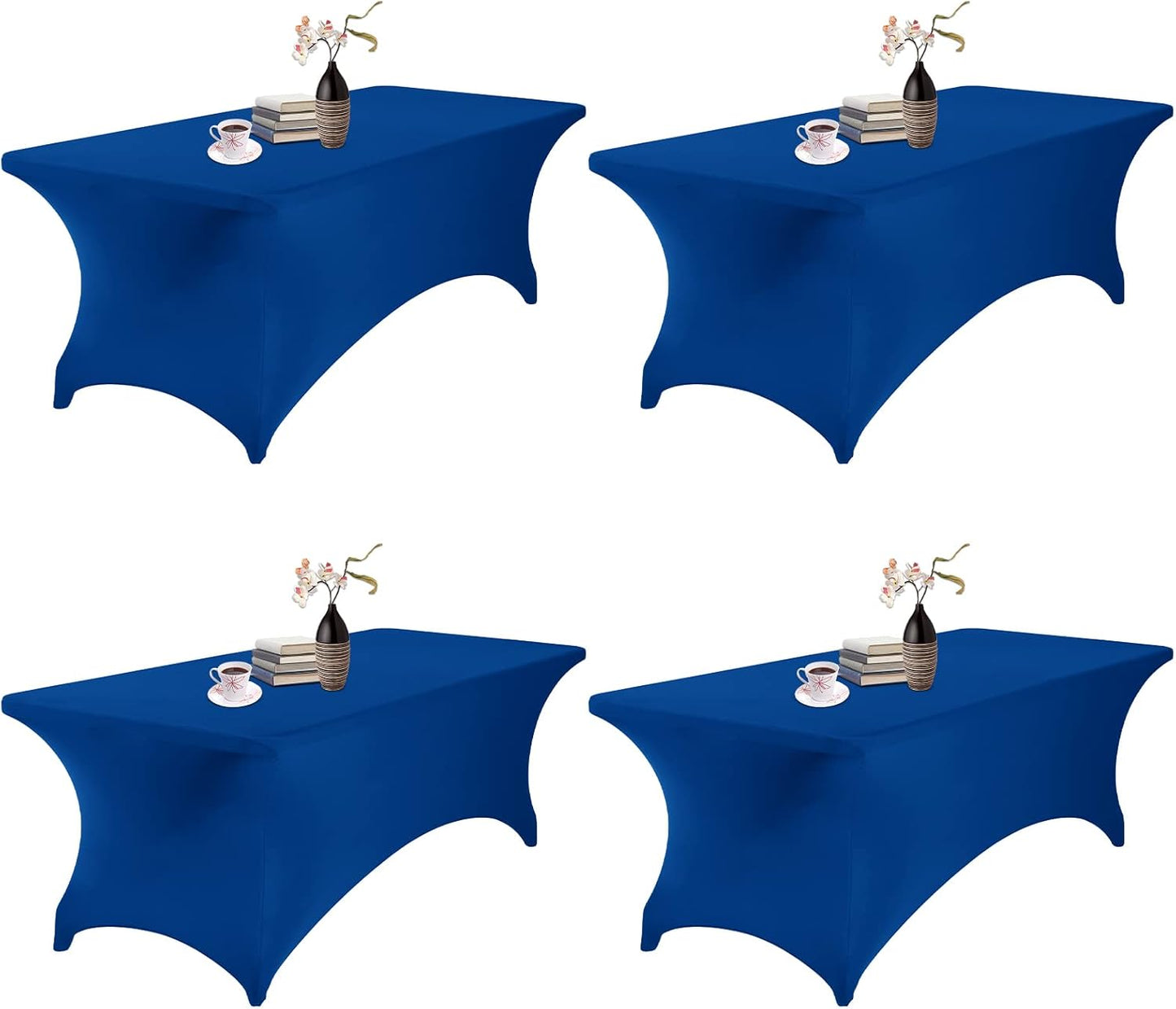 4Pack Spandex Waterproof Table Covers 8ft，Spandex 8ft Waterproof Table Cover for Party,Wedding, Banquet, and Events(Classicbule)