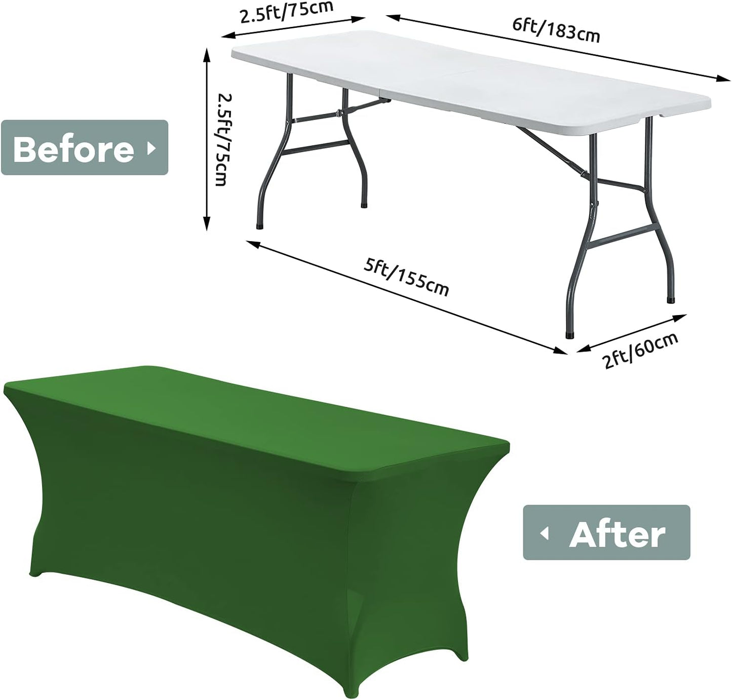 CWK 6FT Waterproof Stretch Spandex Table Cover for Rectangular Tables - Elastic Fitted Tablecloth for Folding Tables,Wrinkle Resistant Table Cloth for Parties, Weddings, Banquets & Events(Grass Green)
