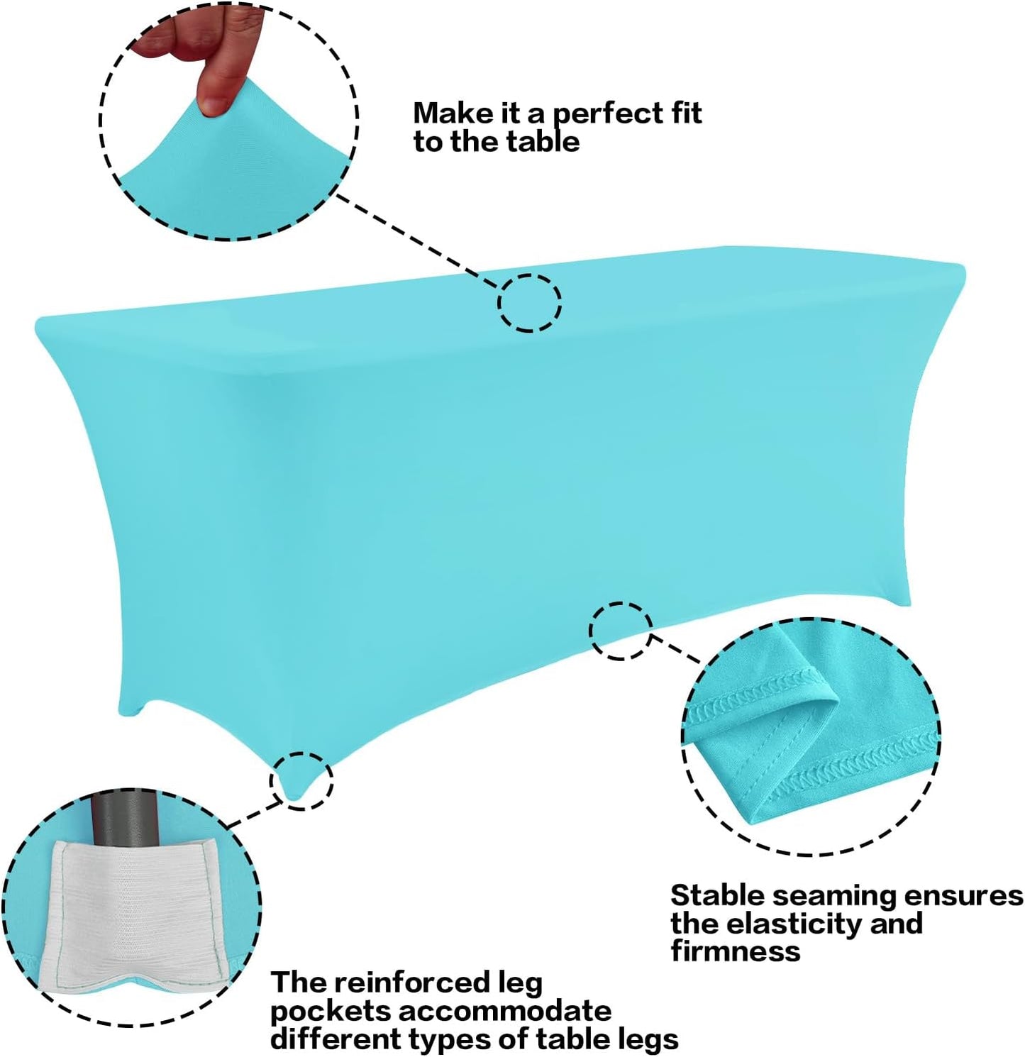 IVAPUPU 2 Pack 4FT Table Cloth for Rectangular Fitted Events Stretch Blue Mist Table Covers Washable Cover Spandex Tablecloth Protector for Party, Wedding, Cocktail, Banquet, Festival