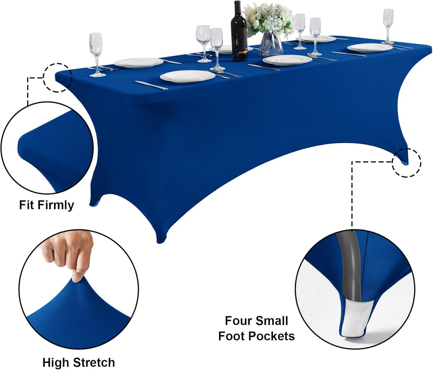 SuperO 2Pack Waterproof Spandex Table Cover for 4FT Table Universal Fitted Stretch Tablecloth for Party, Banquet, Wedding and Events-Classic Blue