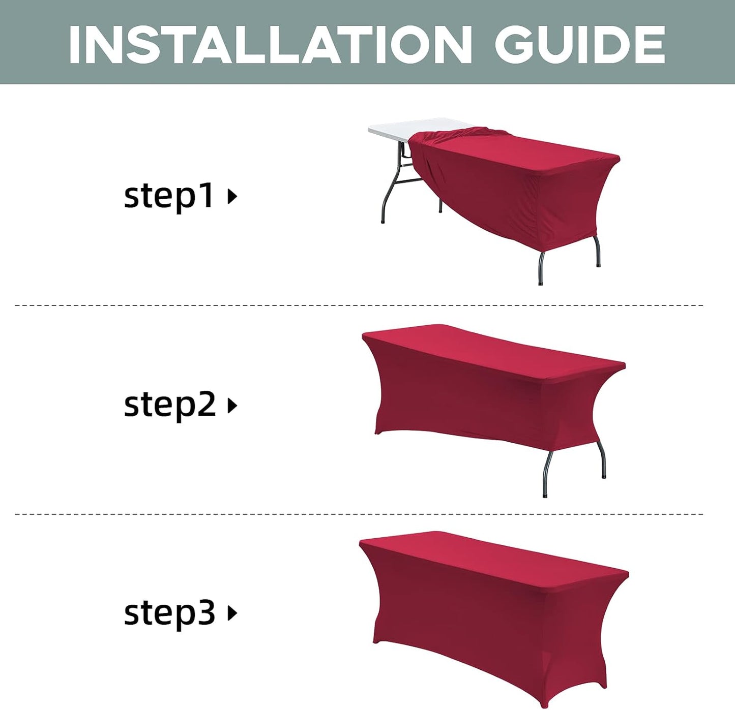 CWK 4FT Waterproof Stretch Spandex Table Cover for Rectangular Tables - Elastic Fitted Tablecloth for Folding Tables,Wrinkle Resistant Table Cloth for Parties, Weddings, Banquets & Events(Apple Red)