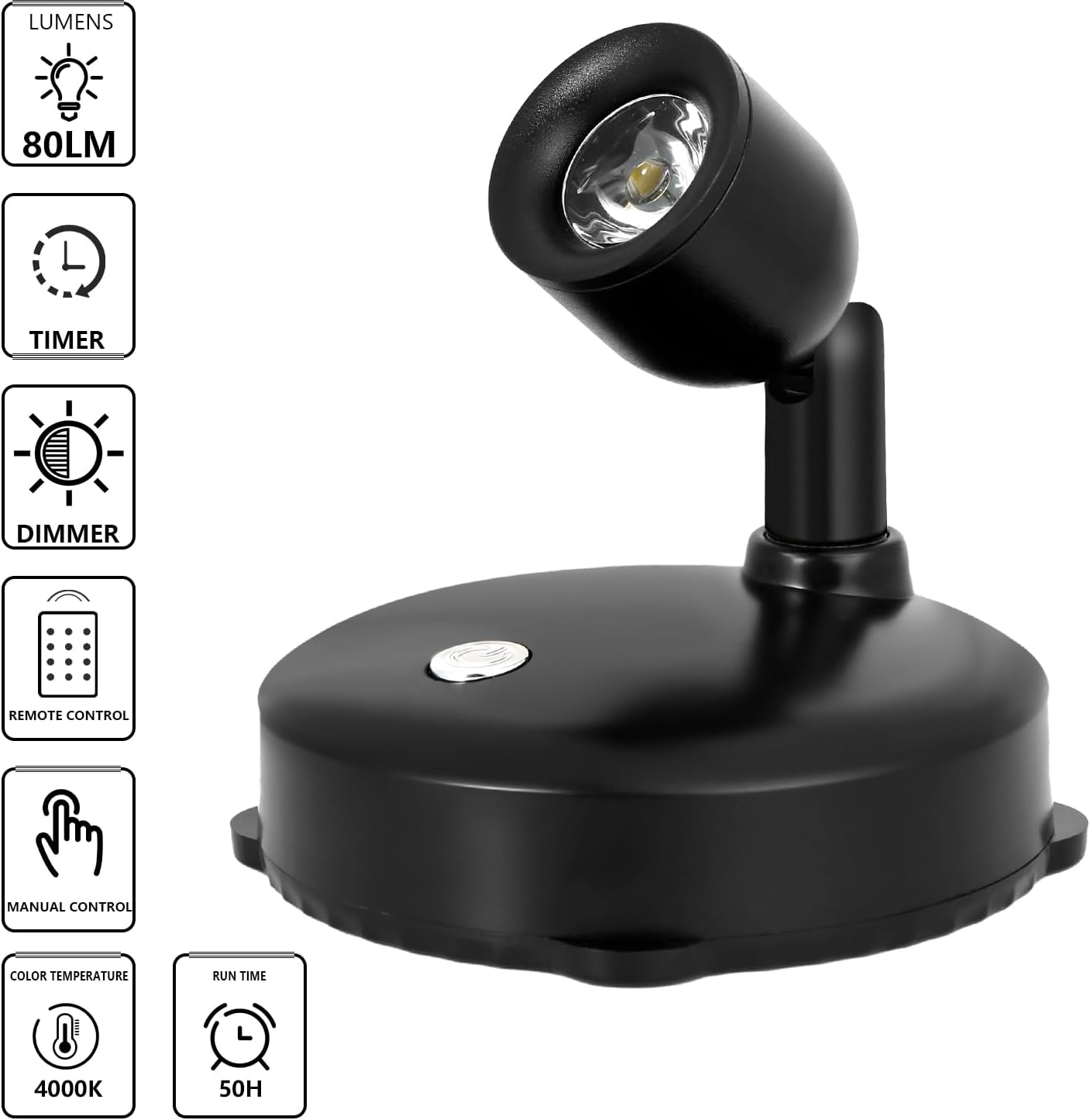 Cordless Spotlight Battery Operated, LED Plant Light, Dimmable Accent Light with Remote, Indoor Display Up Lighting for Picture Photo Tree Dartboard Wall Decor Painting Artwork Portrait