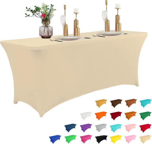 IVAPUPU 4FT Table Cloth for Rectangular Fitted Events Stretch Champagne Table Covers Washable Cover Spandex Tablecloth Protector for Party, Wedding, Cocktail, Banquet, Festival