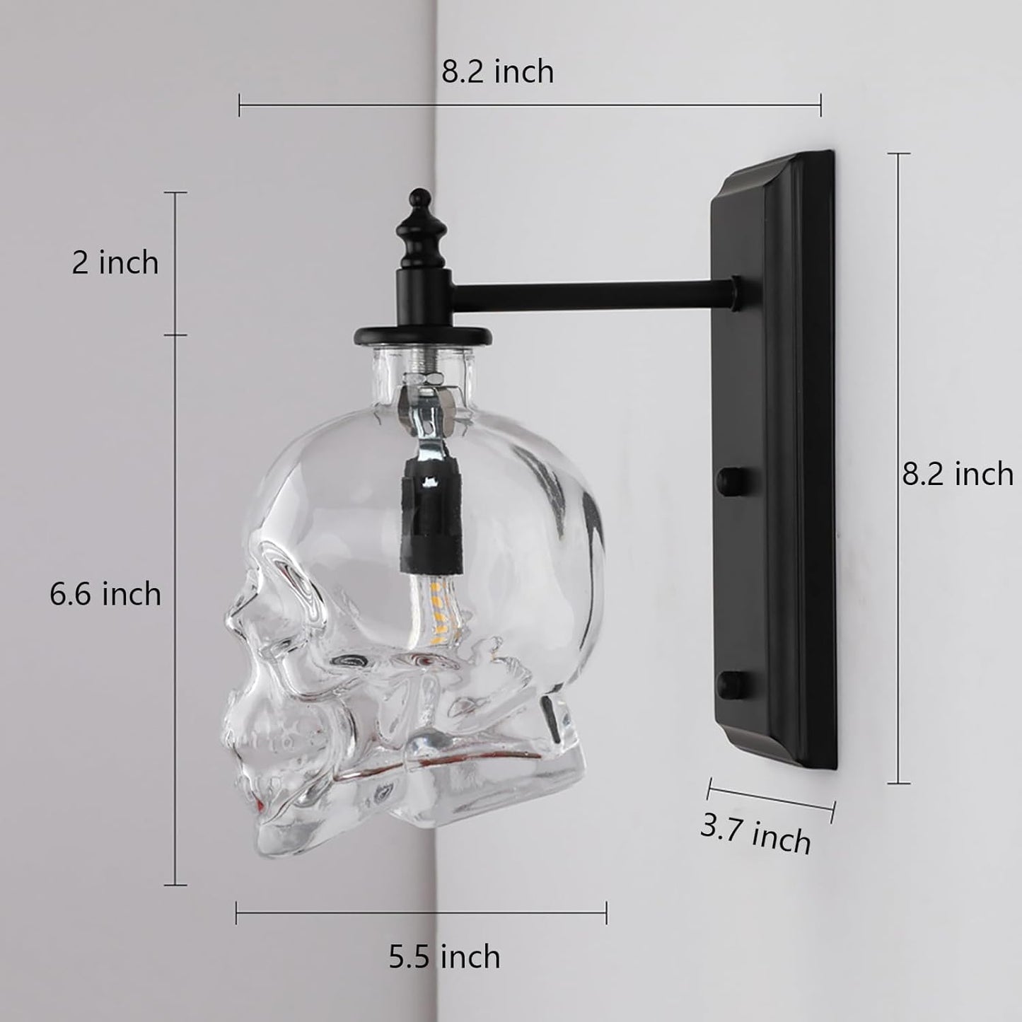Industrial Retro Mini Clear Glass Skull Wall Sconces Black Metal Finish with Clear Glass Wall Lamp for Bedside E14 Wall Light