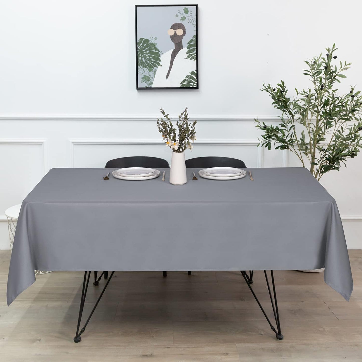 sancua Rectangle Tablecloth - 54 x 120 Inch - Water Resistant Spill Proof Washable Polyester Table Cloth, Decorative Fabric Table Cover for Dining Tables, Buffet Parties and Camping, Light Grey