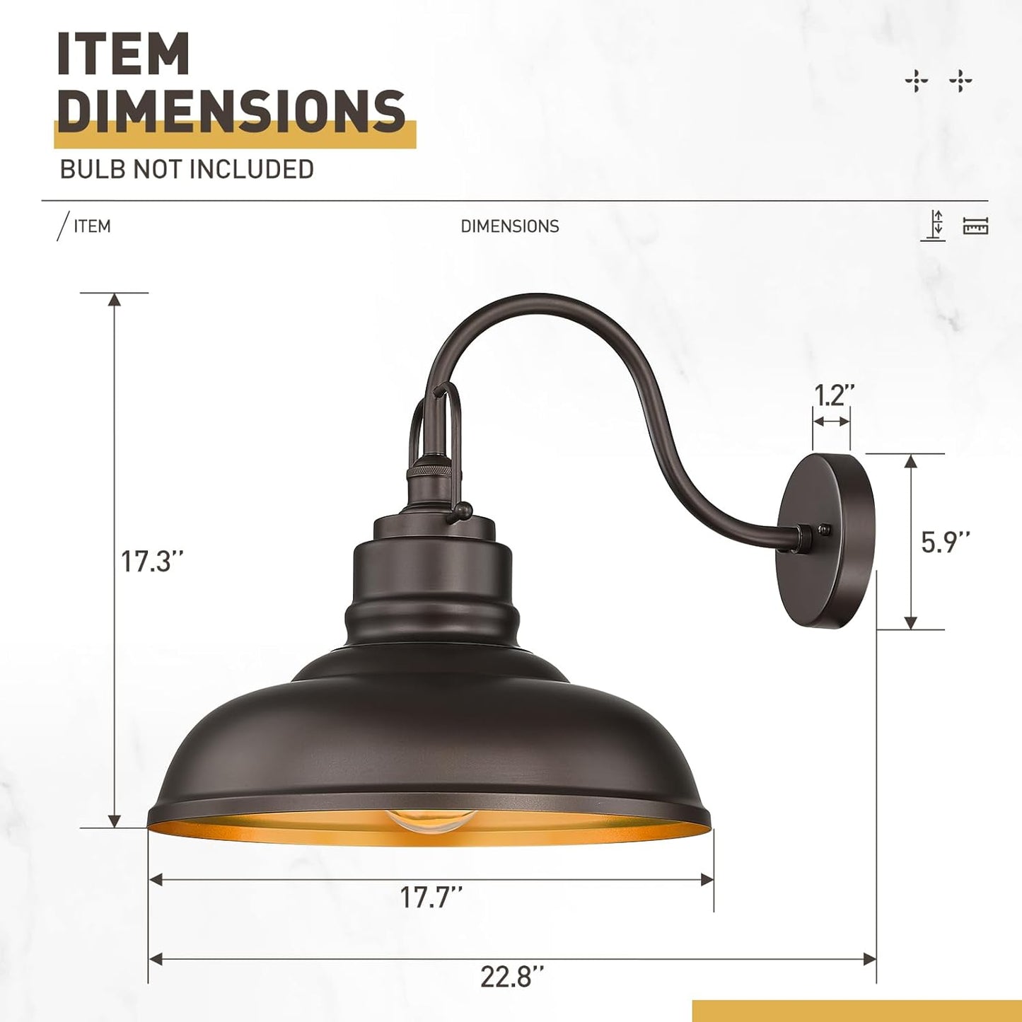 zeyu 18 Inch Gooseneck Barn Light, Farmhouse Outdoor Sconces Wall Lighting, Outdoor Barn Light for Garden Garage, Oil Rubbed Bronze Finish, 016-1BL ORB