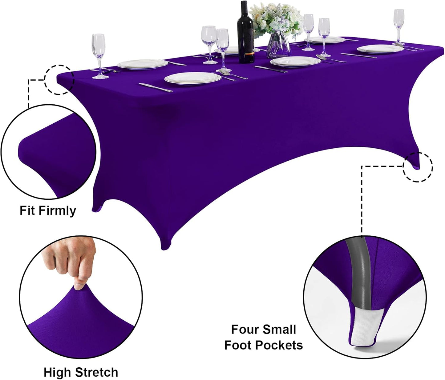 SuperO 2Pack Waterproof Spandex Table Cover for 6FT Table Universal Fitted Stretch Tablecloth for Party, Banquet, Wedding and Events-Purple