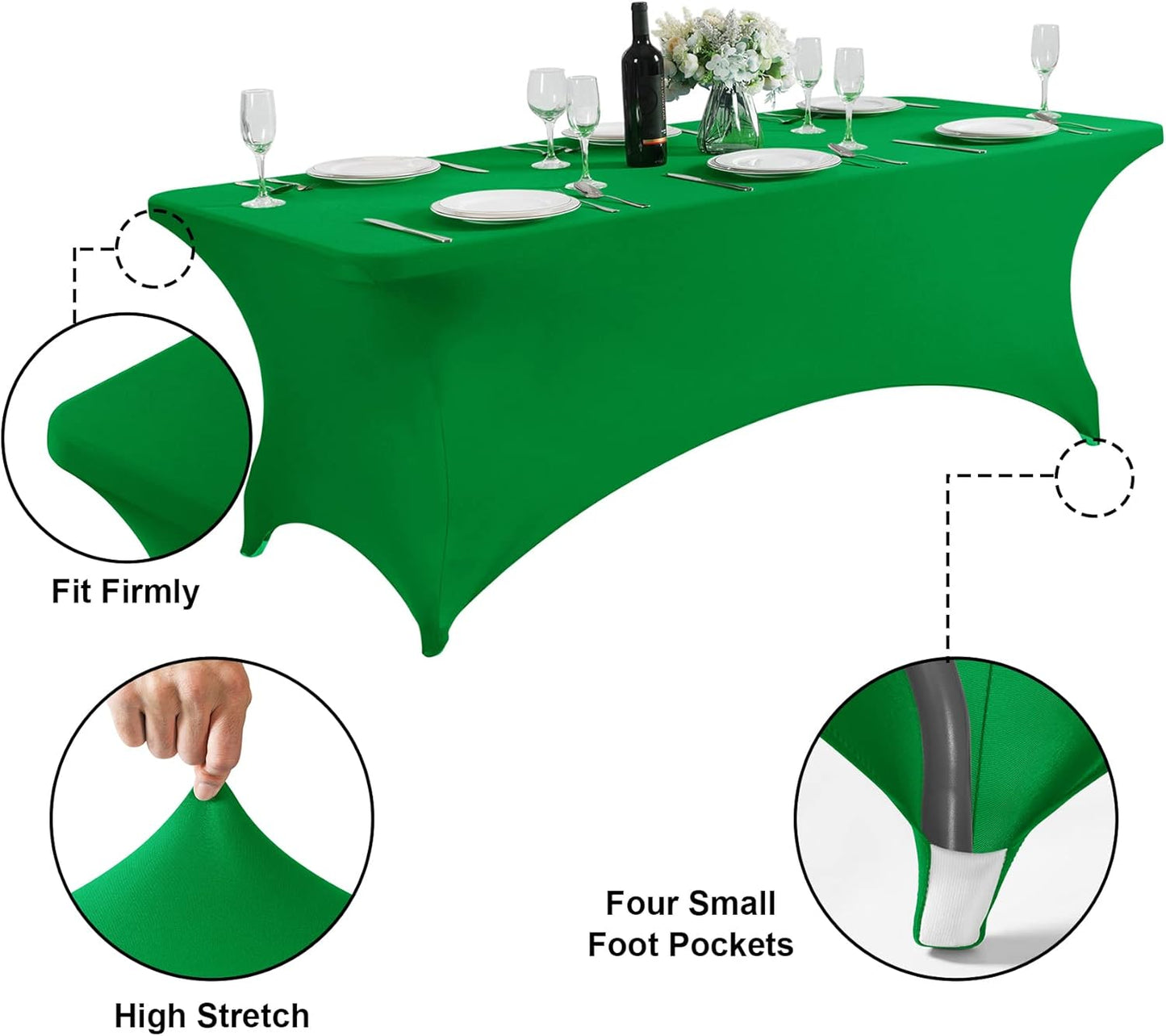SuperO 2Pack Waterproof Spandex Table Cover for 8FT Table Universal Fitted Stretch Tablecloth for Party, Banquet, Wedding and Events-Emerald