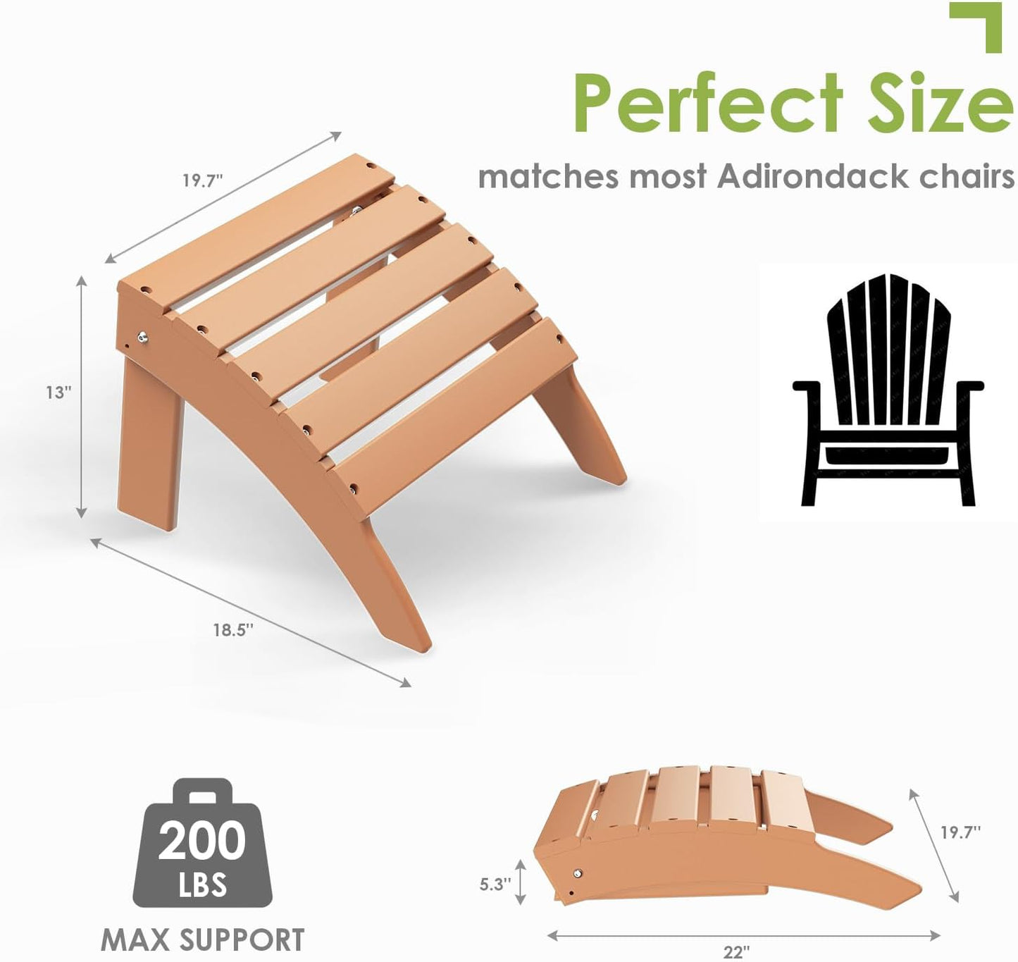 GREENVINES Adirondack-Ottoman | Set of 4 | HDPE Plastic | Outdoor Footrest | All Weather | Foot Rest | Foot Stool | Teak | for Adirondack Chair | for Patio Backyard Pool