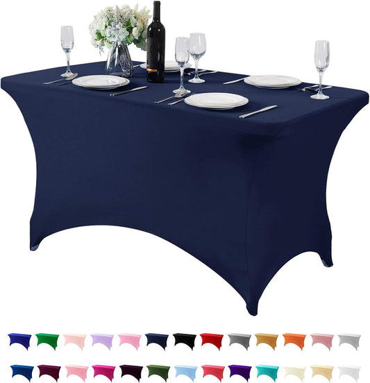 Spandex Table Cover for 4FT Table Universal Fitted Stretch Tablecloth for Party, Banquet, Wedding and Events-Navy