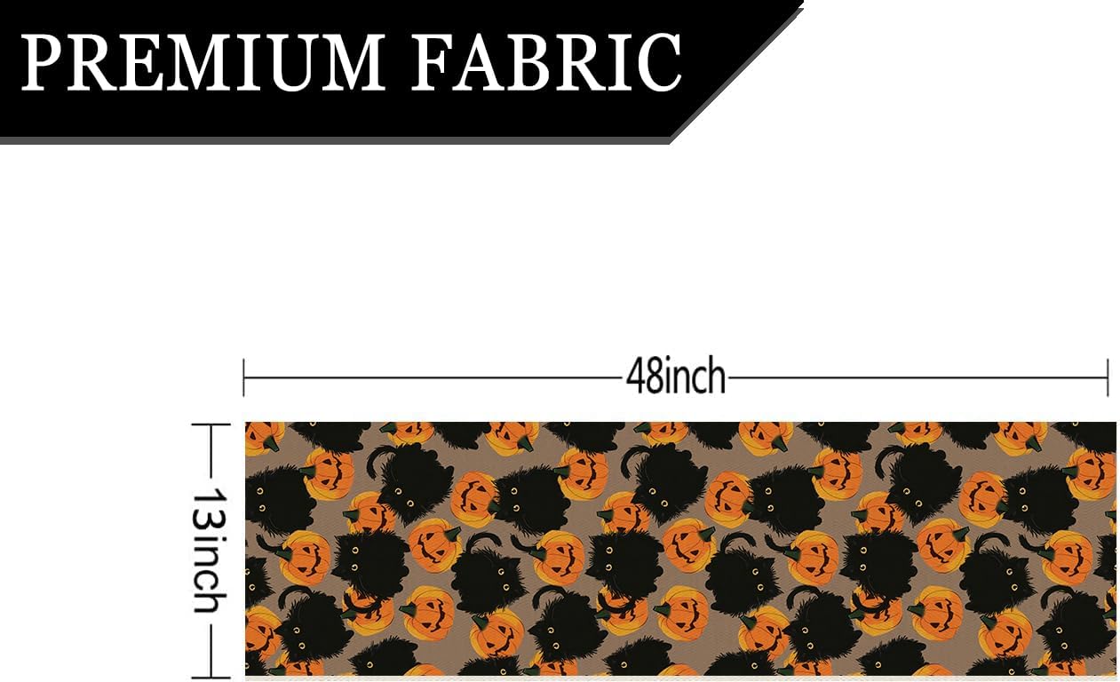 Halloween Table Runner Black Cat Pumpkins Seasonal Kitchen Dining Table Home Outdoor Party Decorations 13x48 Inch