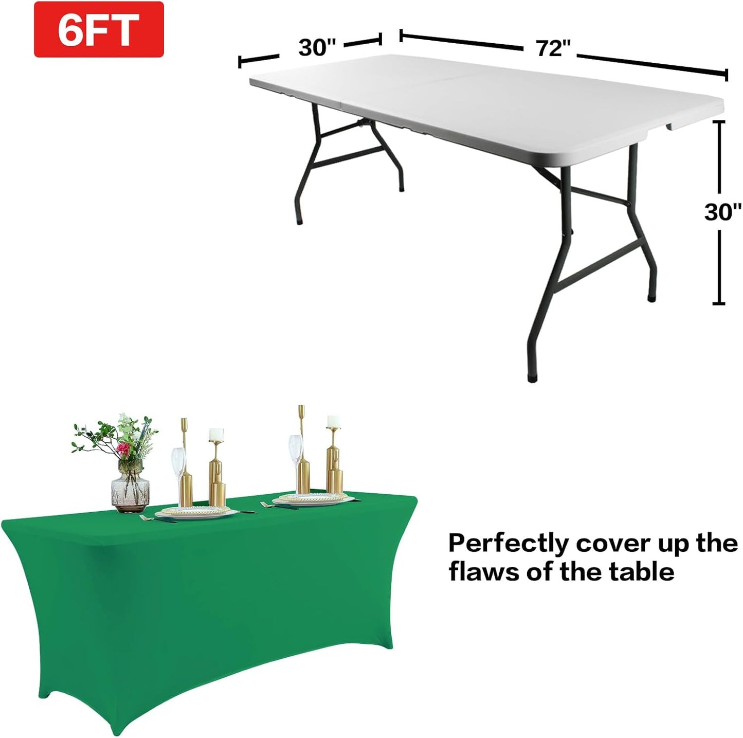 IVAPUPU 6FT Table Cloth for Rectangular Fitted Events Stretch Emerald Green Table Covers Washable Cover Spandex Tablecloth Protector for Party, Wedding, Cocktail, Banquet, Festival