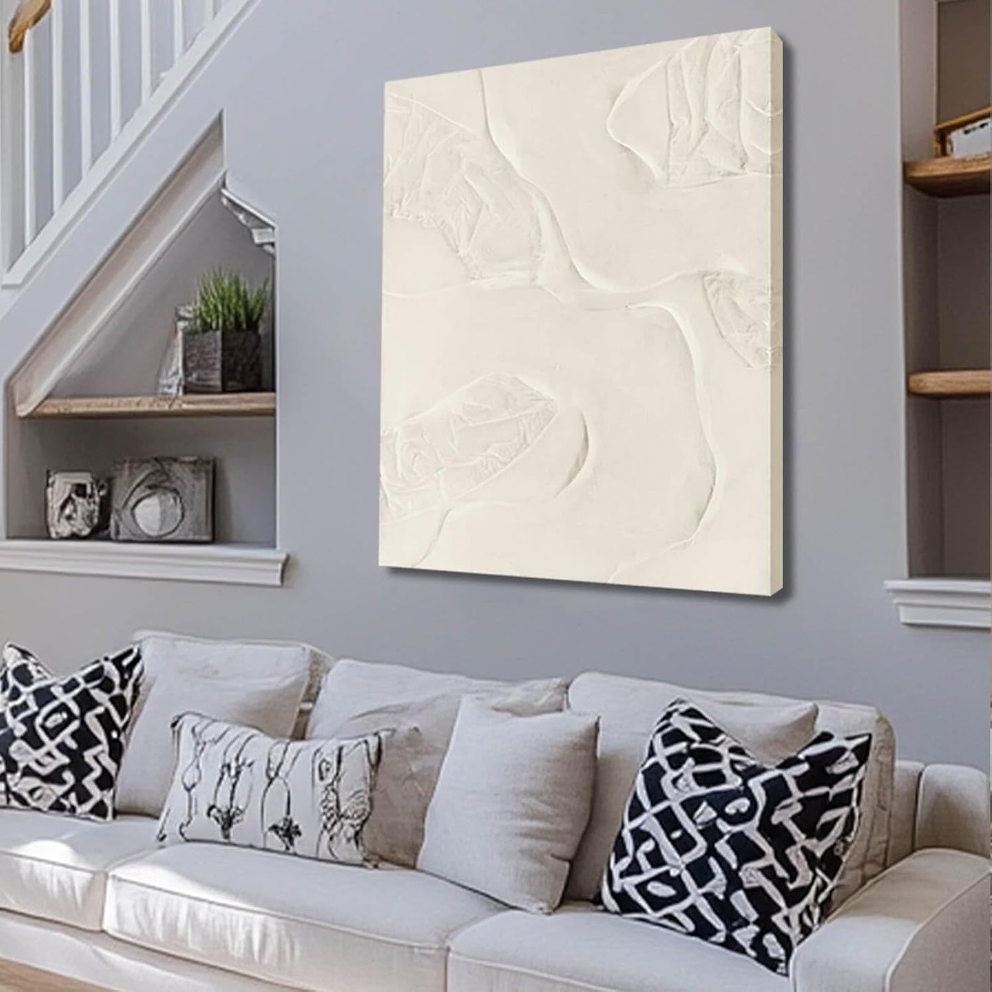 CHUDANHAO Beige Oil Paintings Textured Canvas Pictures Line Wall Decor Paintings 32"x40" Large Pictures for Living Room Bedroom Hotel