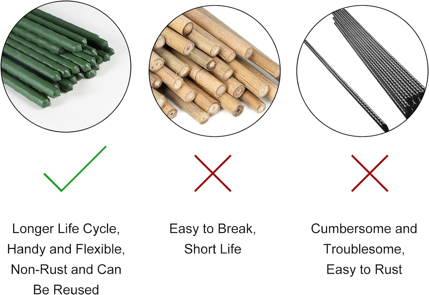 Garden Plant Stakes 57 Inch (Approx 5Ft) Steel Plant Stick Support, 25 Pack Tomato Stakes for Growing Climbing Plants, Potted Plants, Tomatoes, Trees, Cucumber, Beans, Fences Poles