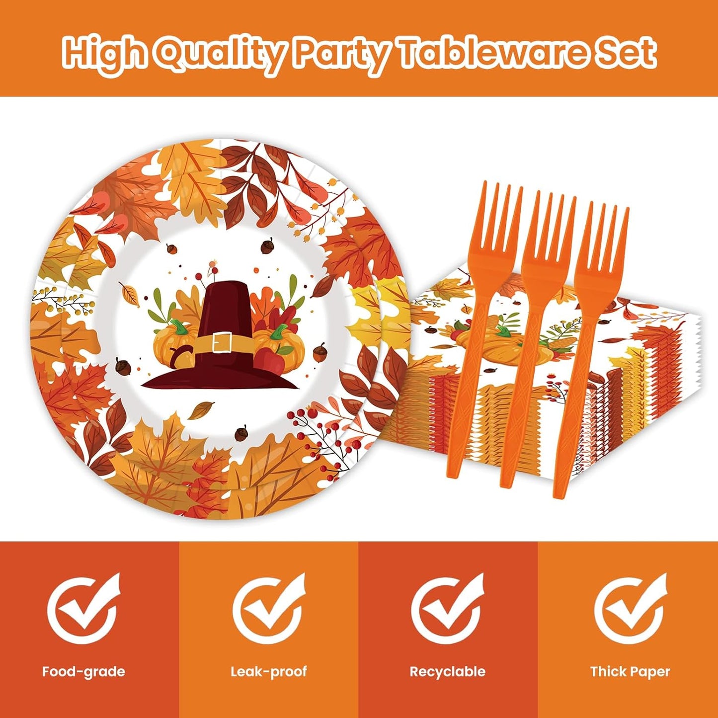80pcs Fall Thanksgiving Paper Plates and Napkins Forks Dinner Cake Plates Autumn Leaves Pumpkin Party Decorations for Fall Thanksgiving Holiday Wedding Birthday,Serves 20 (Autumn)