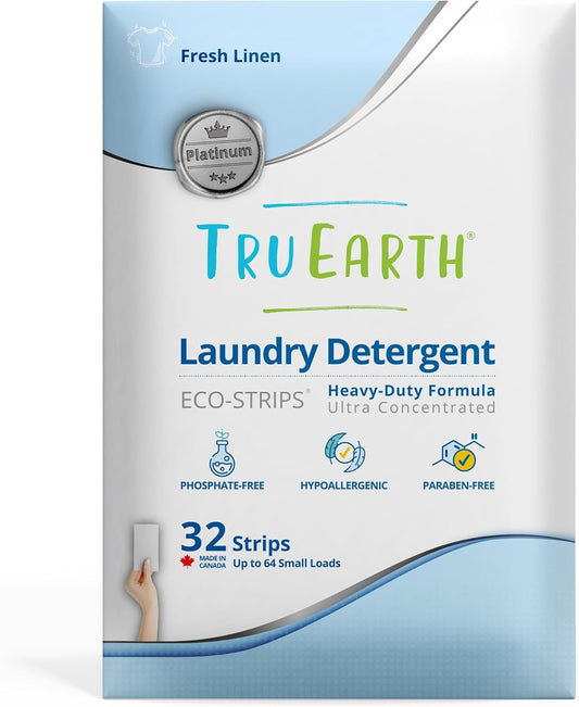 Tru Earth Platinum - Heavy Duty Laundry Detergent Sheets - Up to 64 Loads (32 Count), Fresh Linen Scent - Ultra-Concentrated Formula - Eco-Friendly Laundry Sheets