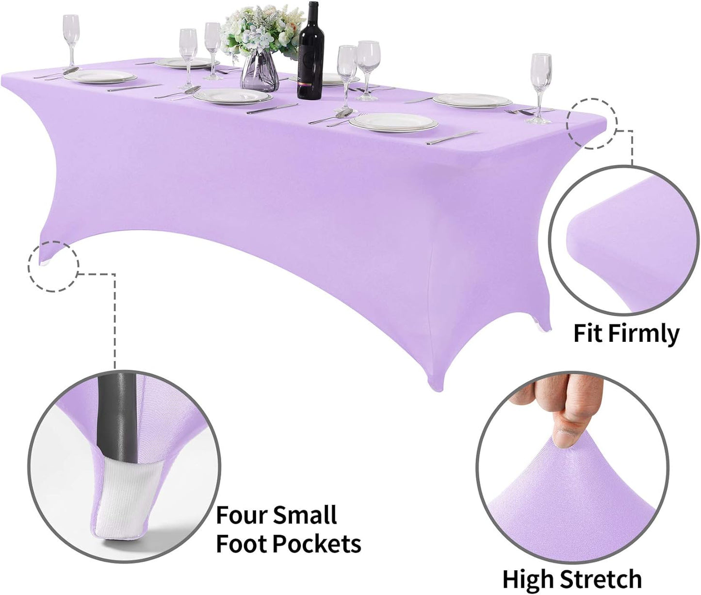 Spandex Table Cover for 8FT or 4ft or 6ft Table Universal Fitted Stretch Tablecloth for Party, Banquet, Wedding and Events-Lavender