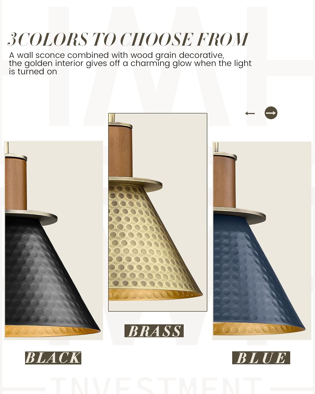 Antique Brass Wall Sconce, HWH Gooseneck Barn Wall Light Fixtures, 1-Light Single Wall Vanity Light, Farmhouse Wall Lamp for Bedroom Bedside Kitchen Hallway, Hammered Metal Shade, 5HZG74B-L BG