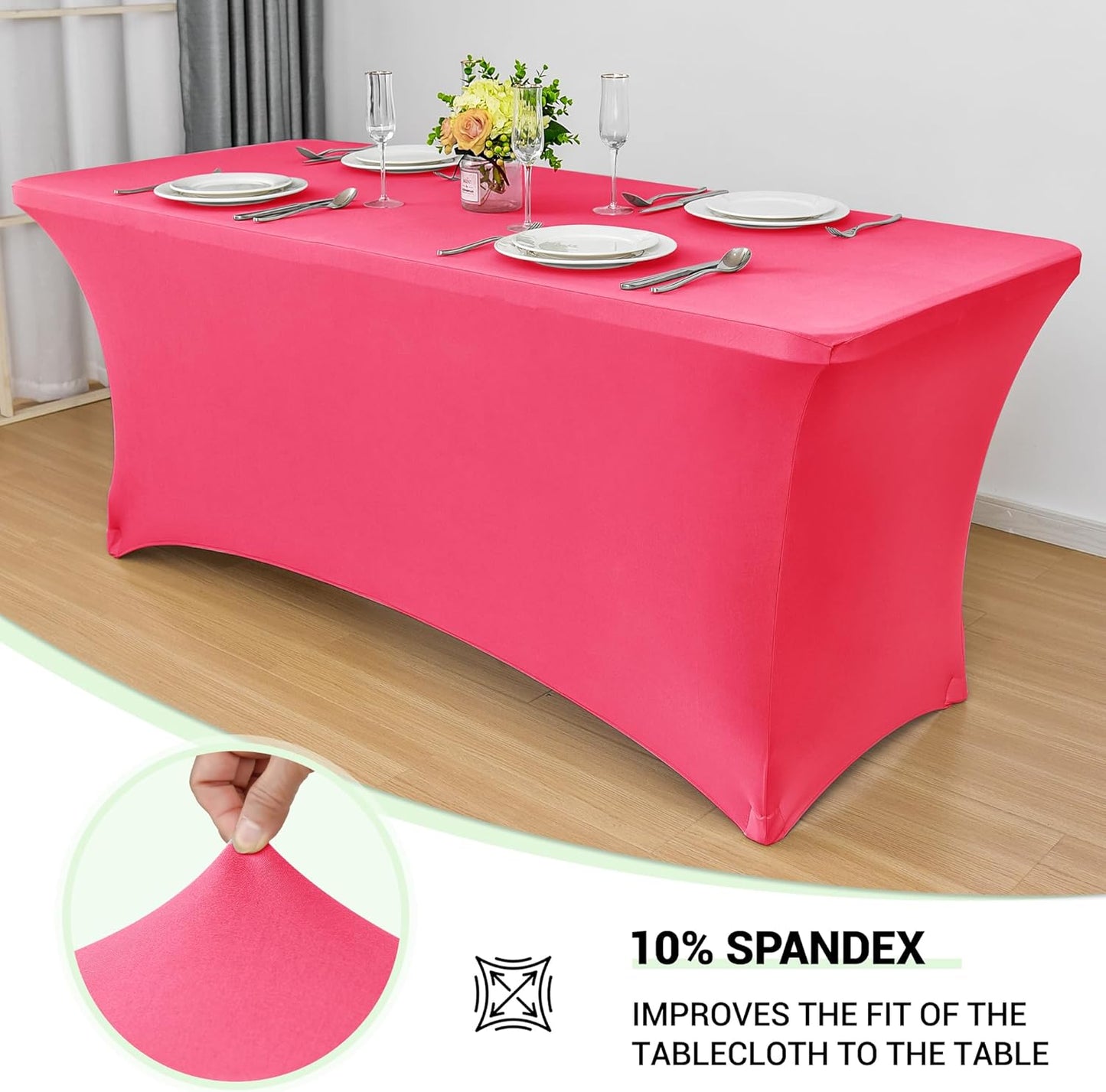 Obstal Spandex Table Cover 6ft Fitted Tablecloth Rectangular - Stretch Folding Table Cloth Rectangle for Birthday Party Wedding Banquet, Magenta Red, 72L x 30W Inch