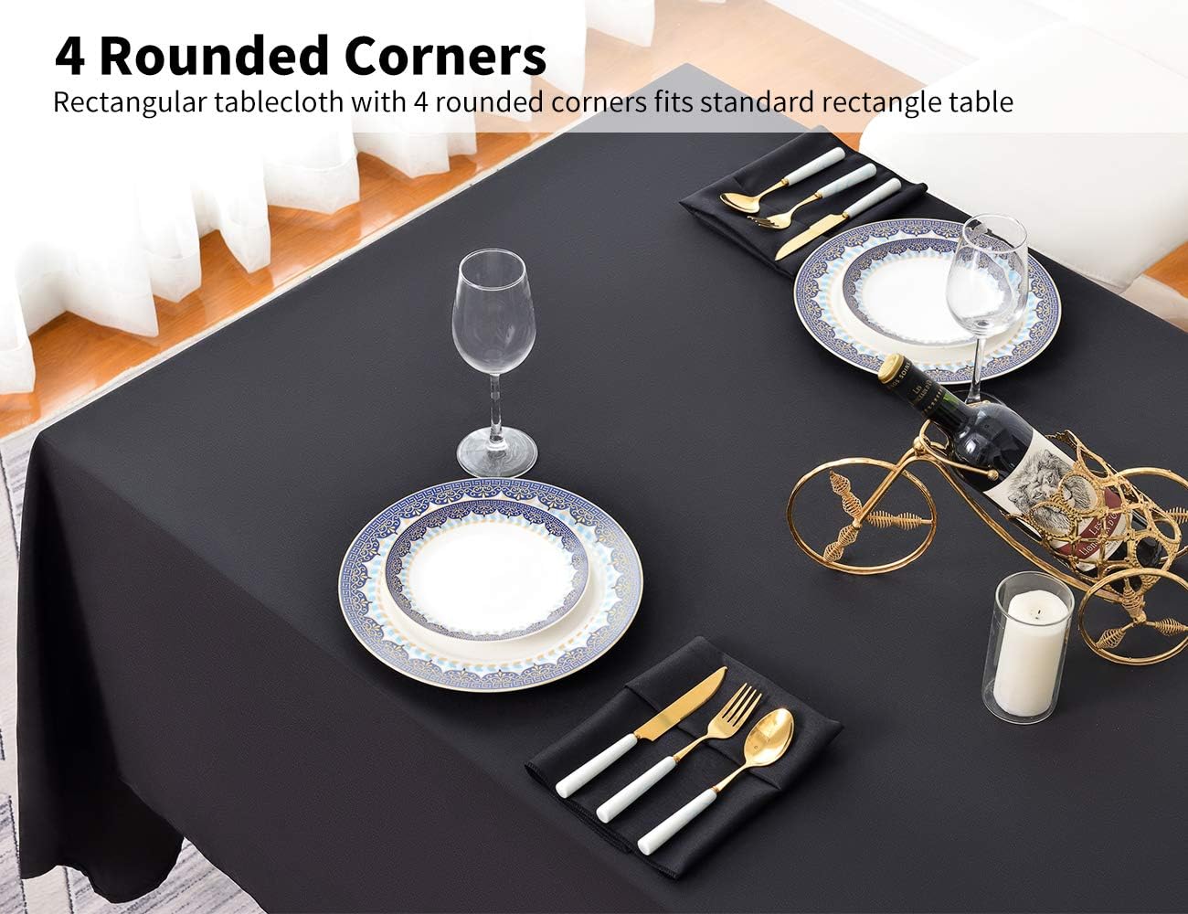 Surmente Black Tablecloth 90 x 156-inch Rectangular Polyester Table Cloth for Weddings, Banquets, or Restaurants