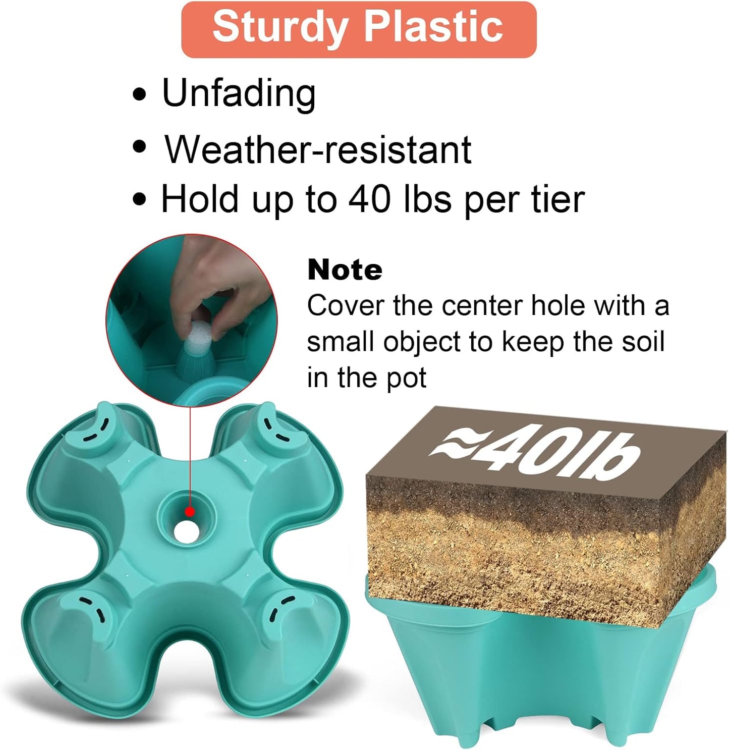 Vertical Planter 6 Tier Stackable Planters Garden Planters Strawberry Herb Flower and Vegetable Planter Indoor Outdoor Gardening Pots with Removable Wheels and Tools