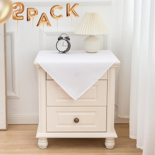 sancua 2 Pack Small Square Tablecloth 24 x 24 Inch White, Stain and Wrinkle Resistant Washable Polyester Table Cloth Decorative Solid Fabric Table Cover for Nightstand End Bedside Tables