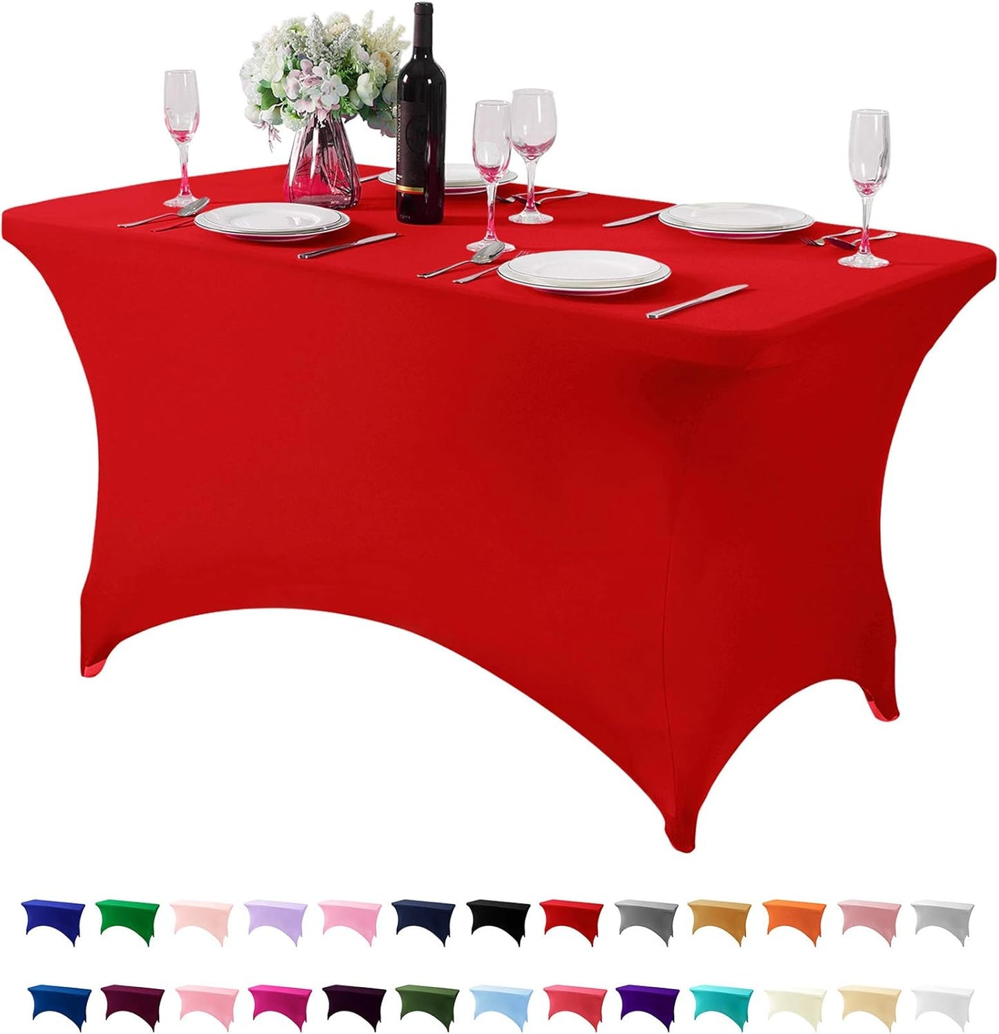 Spandex Table Cover for 4FT or 6ft or 8ft Table Universal Fitted Stretch Tablecloth for Party, Banquet, Wedding and Events-Red