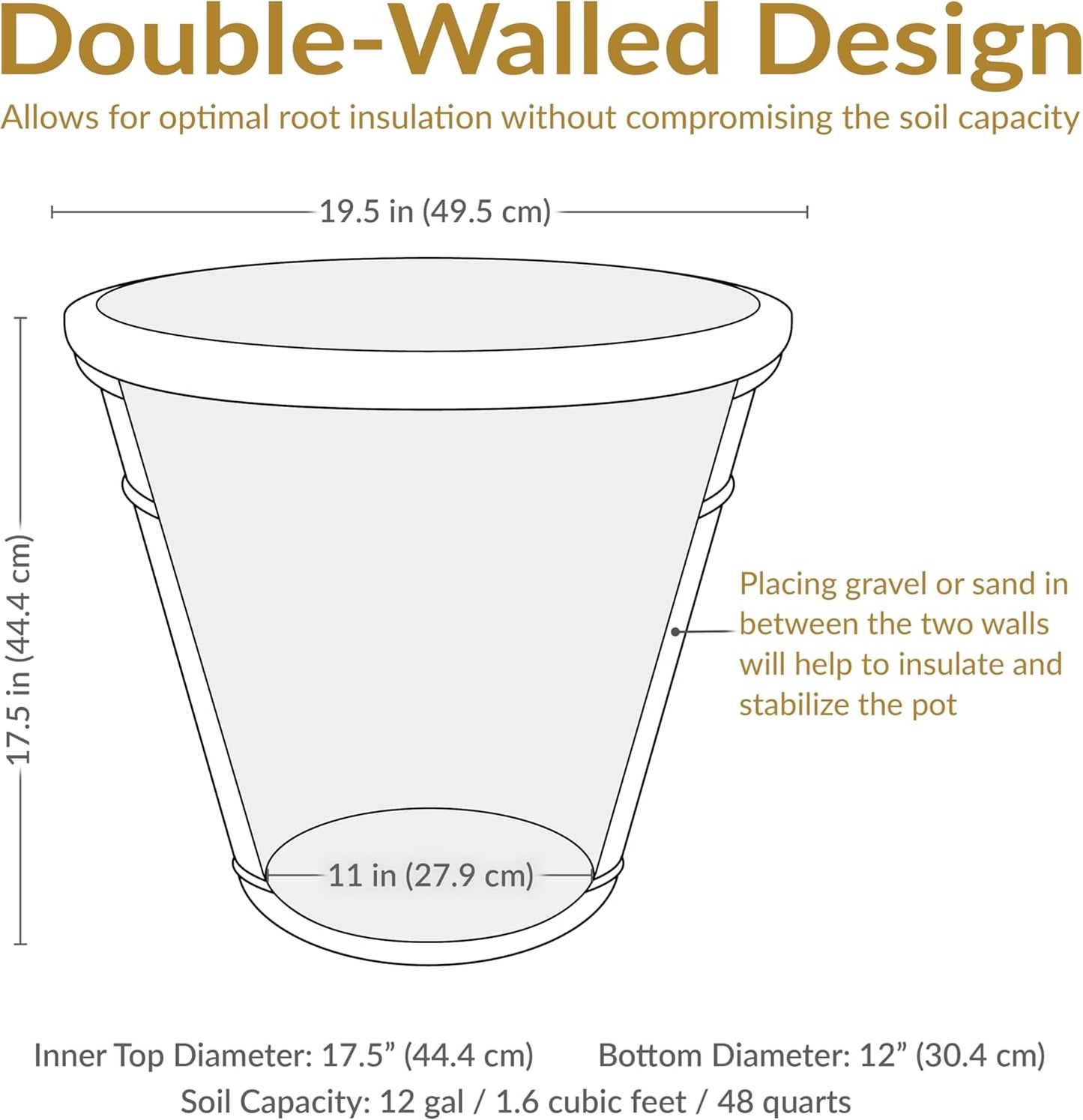 Sunnydaze 19.5-Inch Arabella Large Plant Pot - Polyresin Round Outdoor Planter with Drillable Drainage Holes - 2 Pack - Sable