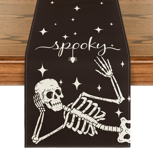 Artoid Mode Spooky Skeleton Spider Bone Halloween Table Runner, Holiday Kitchen Dining Table Decoration for Home Party Decor 13 x 36 Inch
