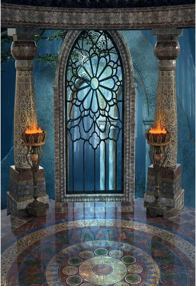 Renaiss 8x10ft Medieval Castle Backdrop for Photoshoot Portrait Pillar Torch Gothic Stone Tower Ancient Old Fortress Interior Photography Background Halloween Party Decor Wallpaper Photo Studio Props